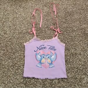 Dolls Kill Sugar Thrillz Lavender Lace Trim Top, Size XS